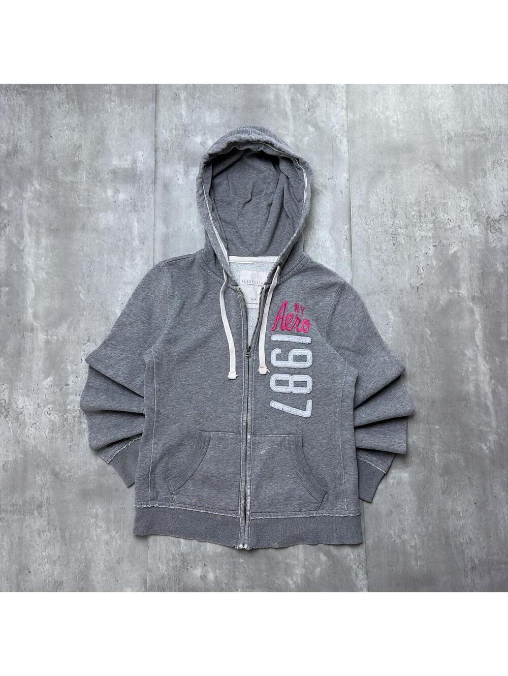 Y2K Grey Aeropostale Grunge Skater Zip Up Hoodie